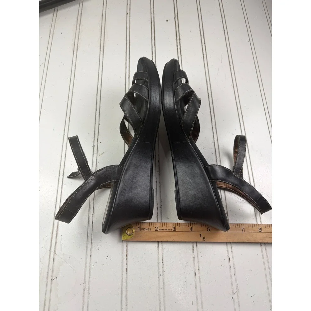 Naturalizer Black Leather Platform Slingback Wedge Sandals Women's Size 9
